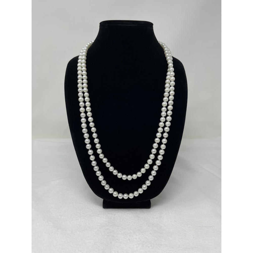 Unbranded Women Long Faux Pearl Strand Necklace OS White Classic Elegant